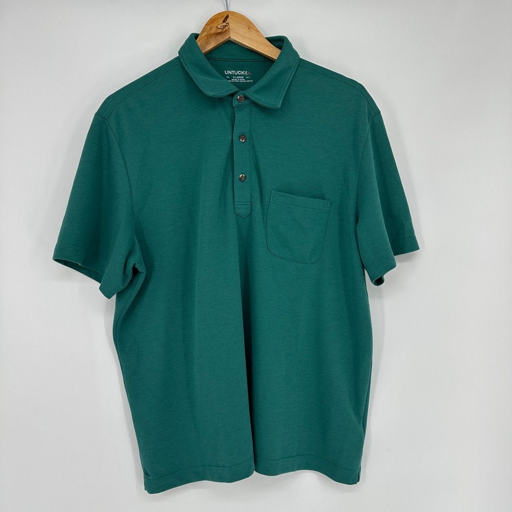 Untuckit Pima Cotton Mens XL Polo Green Chest Pocket Performance